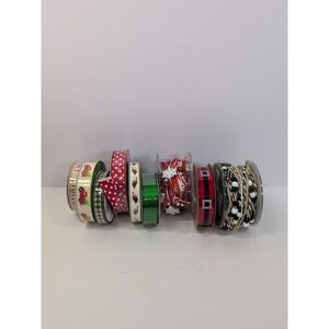 9 Spools Christmas Ribbon Lot Red Green White Cardinal Red Truck Cord Satin